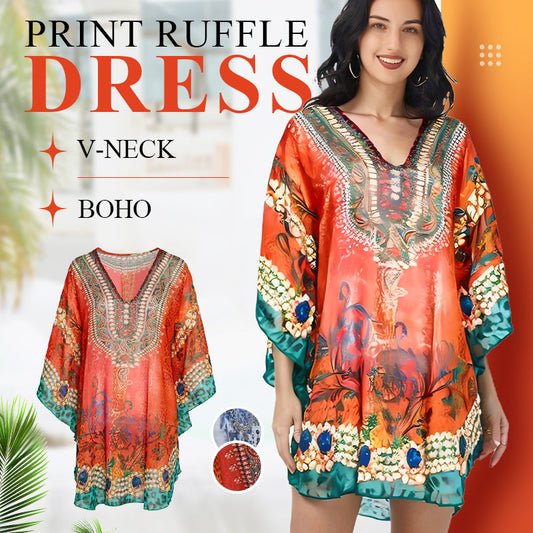 Robe à volants col V imprimé boho🌼