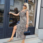 🐆Édition limitée été 🌹 Robe fendue à imprimé léopard et décolleté en V profond, pleine de charme sauvage💃