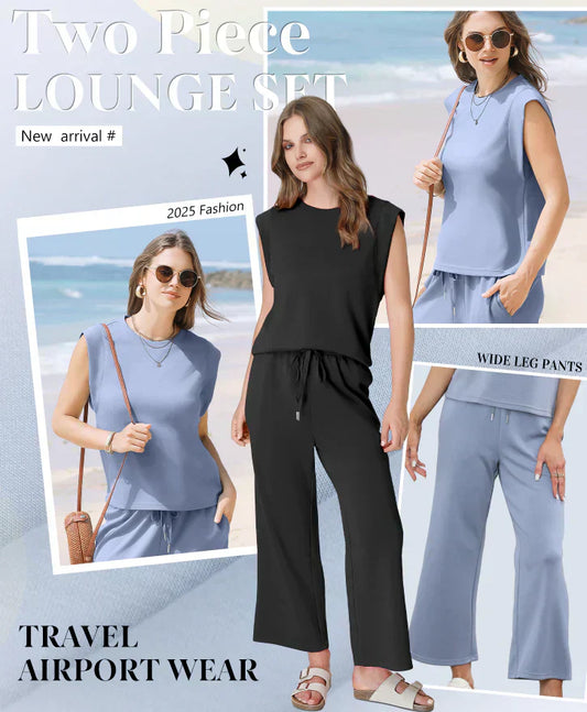 🔥Nouveau ensemble 2 pièces pour femmes : haut sans manches et pantalon à jambes larges