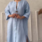 👗Robe décontractée et respirante de couleur unie avec manches 3/4 et col en V