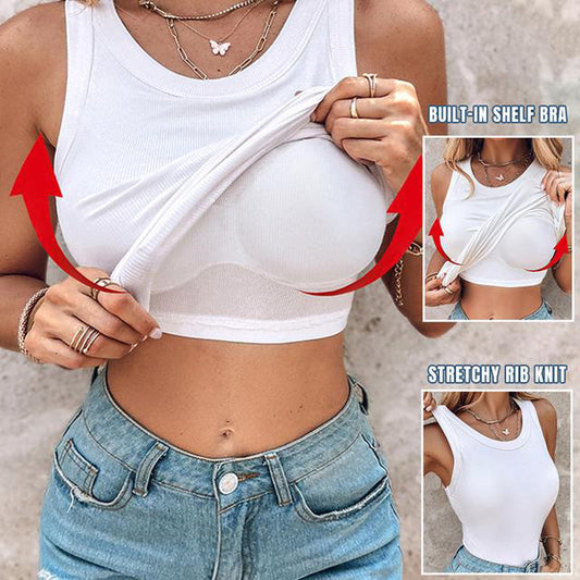 ✨50% DE RÉDUCTION ✨Débardeur côtelé avec soutien-gorge à étagère pour femme