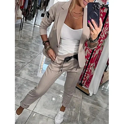 Ensemble 2 pièces veste et pantalon décontractés pour femme