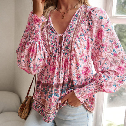 🔥Vente à chaud - 50 % de réduction🔥Chemise à manches longues à col V imprimé pour femmes