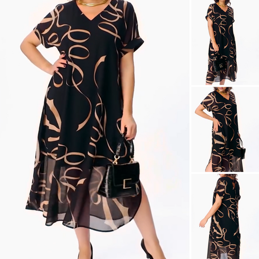 🌟Robe midi fluide avec décolleté en V(🔥50% de réduction)
