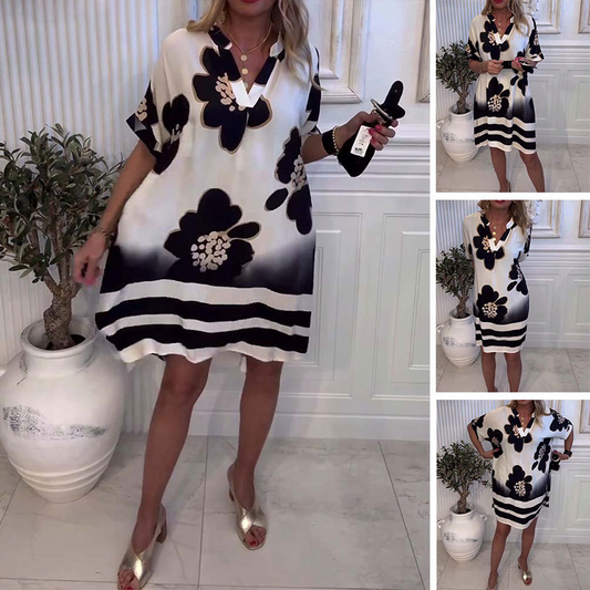 👗Robe ample imprimée à col en V profond pour femme