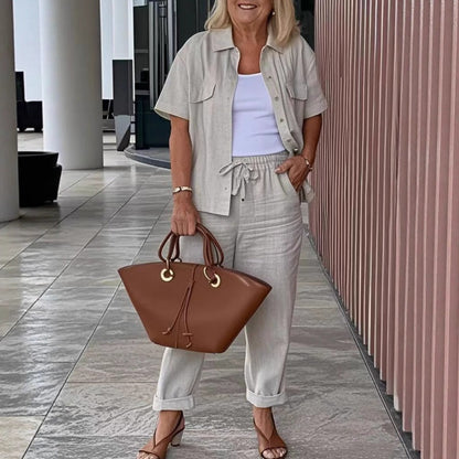 🌈Chemise à manches courtes et pantalon large en coton et lin