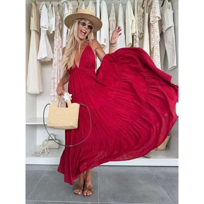 🔥Nouvelle vente à chaud❤️‍🔥Robe maxi dos nu avec décolleté profond en V pour femme
