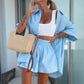 Ensemble 2 pièces chemise à manches courtes et short taille haute de couleur unie vibrante