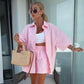 Ensemble 2 pièces chemise à manches courtes et short taille haute de couleur unie vibrante