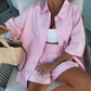 Ensemble 2 pièces chemise à manches courtes et short taille haute de couleur unie vibrante