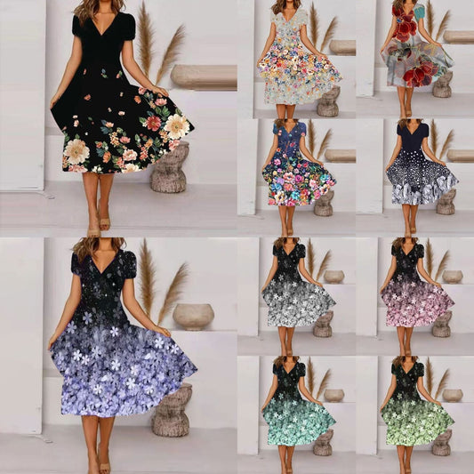 🎁 Hot Sale 49% OFF 🔥Women's Flowy V-Neck Printed Dress