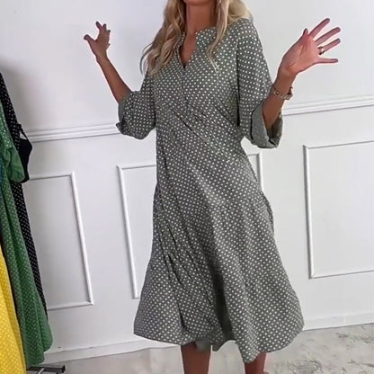 ⏳Offre spéciale à durée limitée⏰ Robe ample à boutons et à pois pour femmes