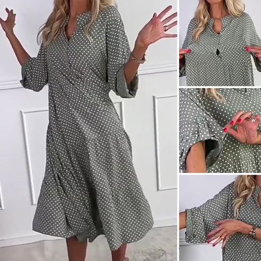 ⏳Offre spéciale à durée limitée⏰ Robe ample à boutons et à pois pour femmes