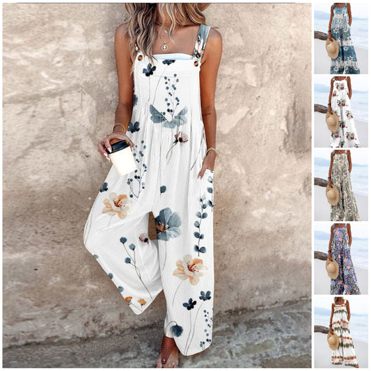 🔥SOLDES CHAUDS 🔥 COMBINAISON-SALOPETTE À LARGE JAMBE ET MOTIF FLORAL POUR GRANDES TAILLES