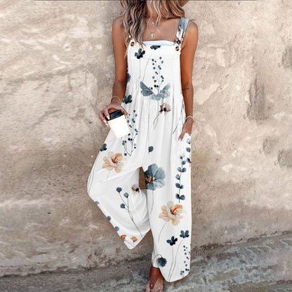 🔥SOLDES CHAUDS 🔥 COMBINAISON-SALOPETTE À LARGE JAMBE ET MOTIF FLORAL POUR GRANDES TAILLES