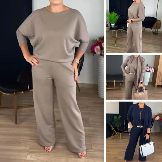 👗 50% DE RÉDUCTION ! 🍂 Ensemble 3 Pièces Élégant - Cardigan Long et Tenue de Bureau, Confort Doux et Style Polyvalent 💼📦