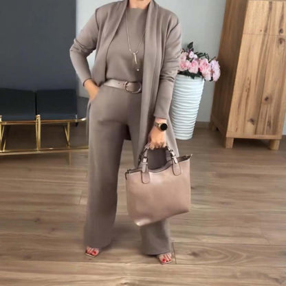 👗 50% DE RÉDUCTION ! 🍂 Ensemble 3 Pièces Élégant - Cardigan Long et Tenue de Bureau, Confort Doux et Style Polyvalent 💼📦