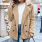 Manteau Court en Peluche Chaud avec Col à Revers Cranté pour Femmes