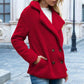 Manteau Court en Peluche Chaud avec Col à Revers Cranté pour Femmes