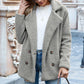 Manteau Court en Peluche Chaud avec Col à Revers Cranté pour Femmes