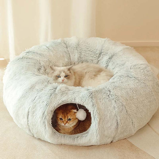 Lit tunnel rond souple pliable 2 en 1 pour chat d'intérieur